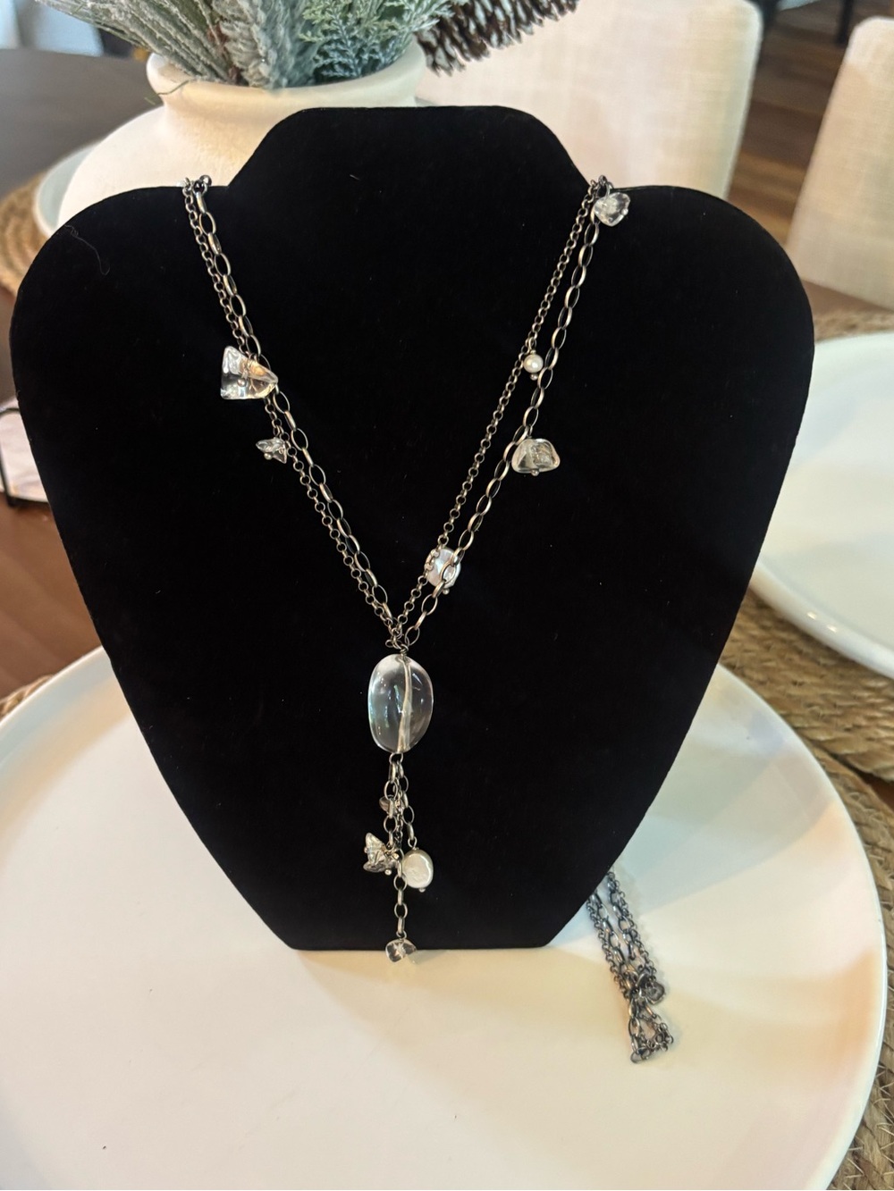 Silpada N1492 Sterling Silver Crystal Freshwater Pearl Tassel Long Necklace 35"